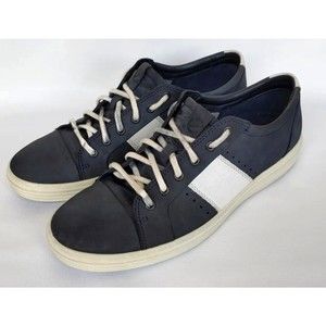 ECCO Soft  Blue Leather Lace Up Comfort Walking Shoe Mens Size US 12